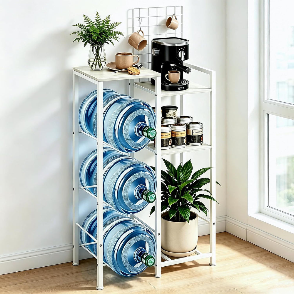 5 Gallon Water Bottle Holder Tall Water Jug Rack with Storage Shelves, Heavy-...