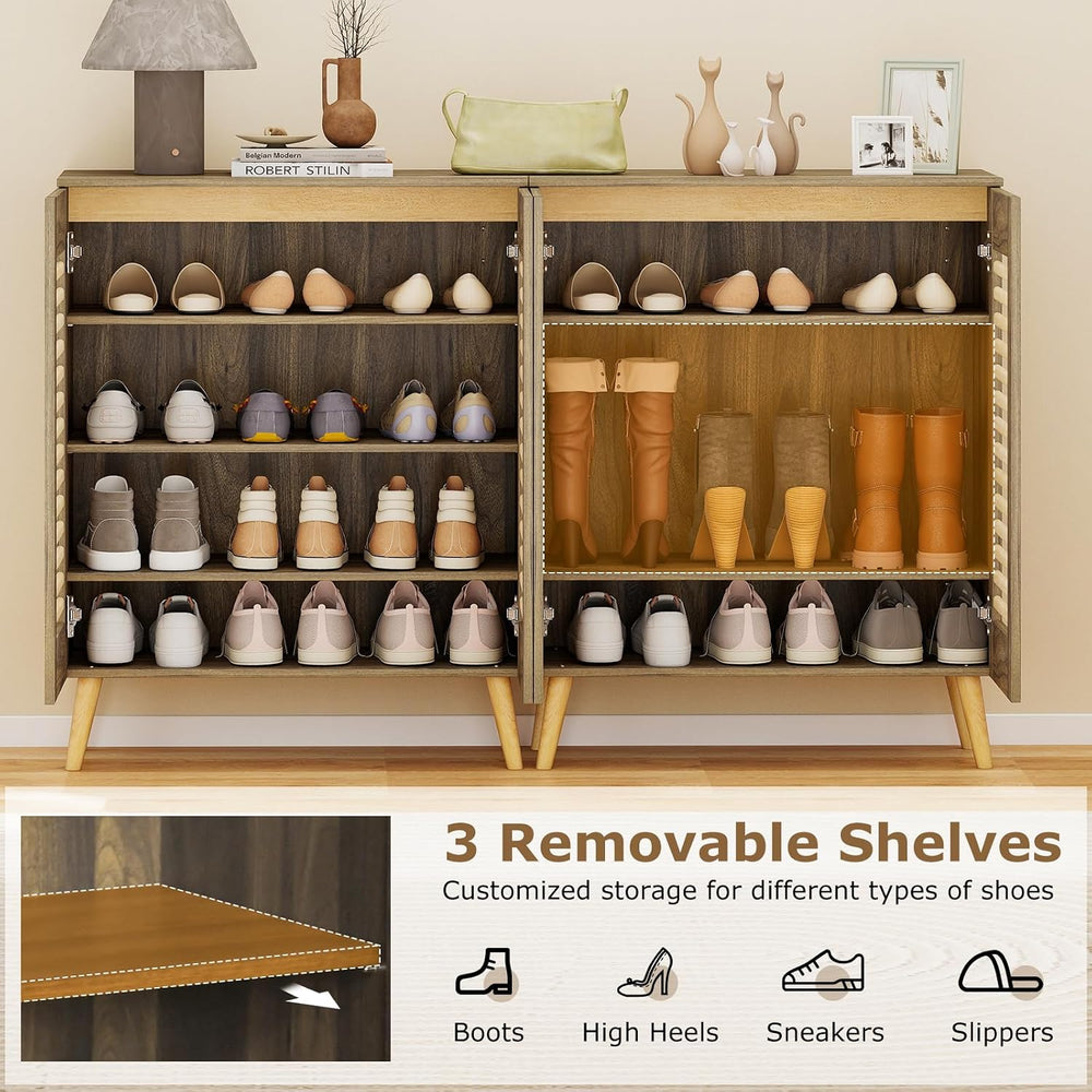 GIANTEX Shoe Cabinet for Entryway, 4-Tier Shoe Storage Cabinet, Walnut