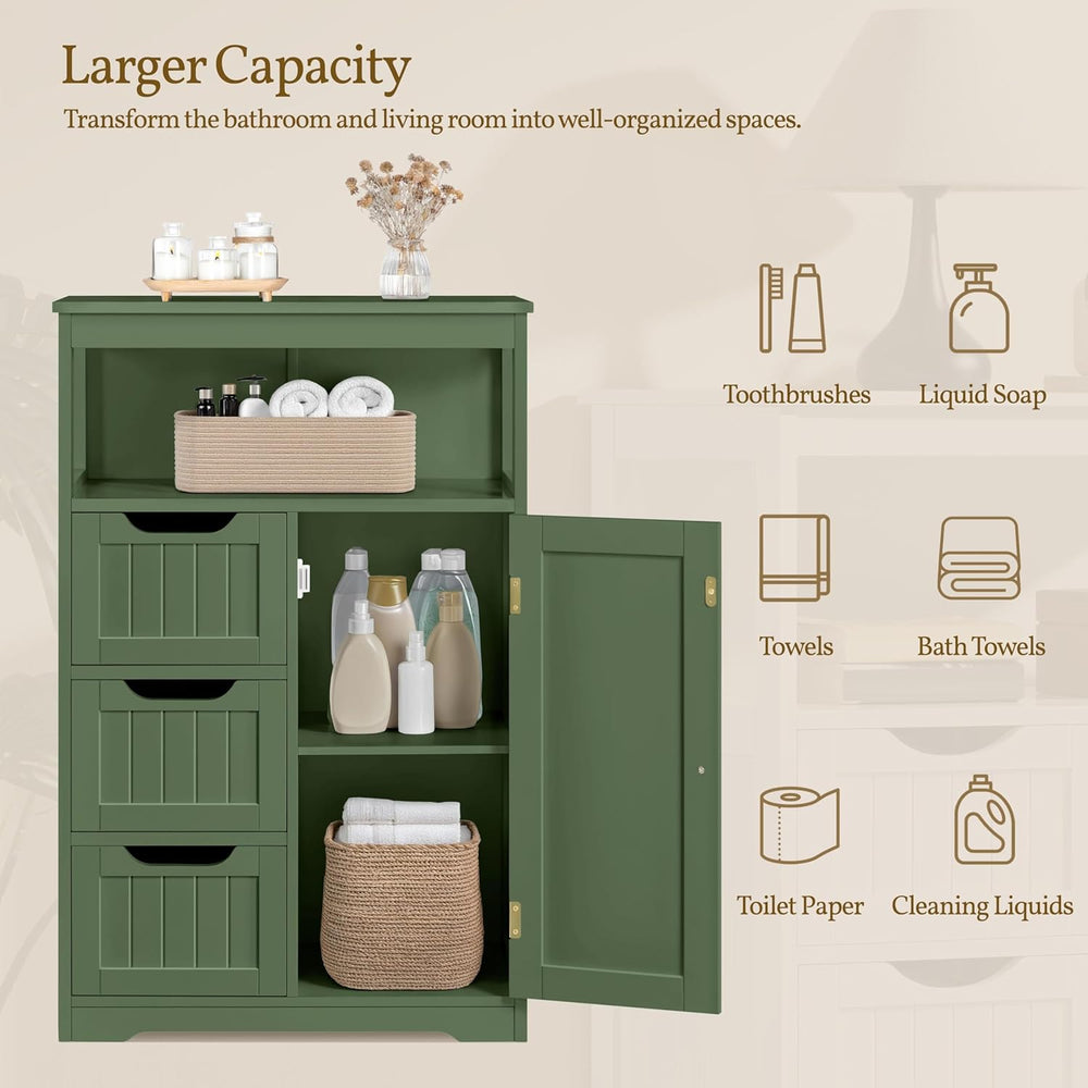 Yaheetech Small Freestanding Bathroom Storage Cabinet with 3 Drawers, Green