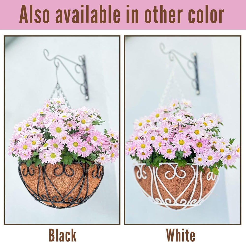 LaLaGreen Hanging Baskets (20 in, 4 Pack) Black Metal Flower Pots with Hook