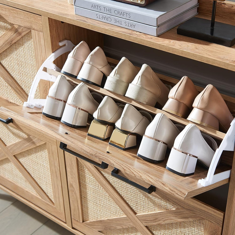 Barnyatoh Farmhouse Shoe Storage Cabinet,Shoe Organizer with 4 Flip Drawers