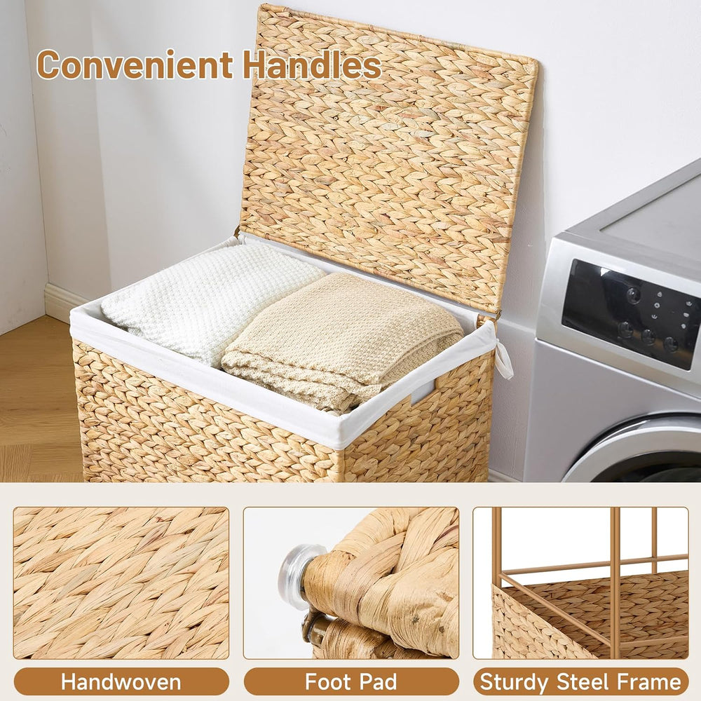 Water Hyacinth Storage Basket with Lid, 31.7 Gallon (120L) Wicker Shelf Baske...