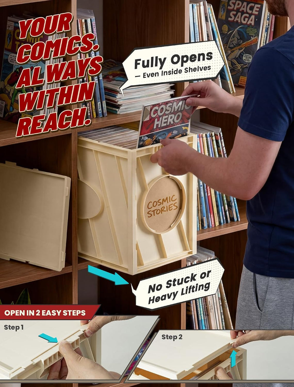 INMAKER Comic Book Storage Box, Holds Up to 150 Comics (Warm White)