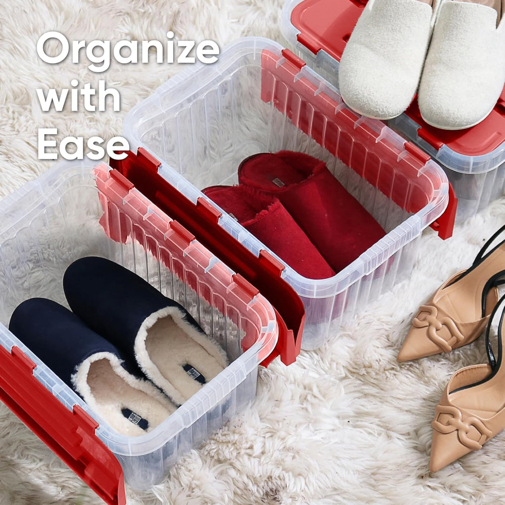 Superio Red Storage Box with Red Hinged Lids, 2 Pack Plastic Container Bins f...