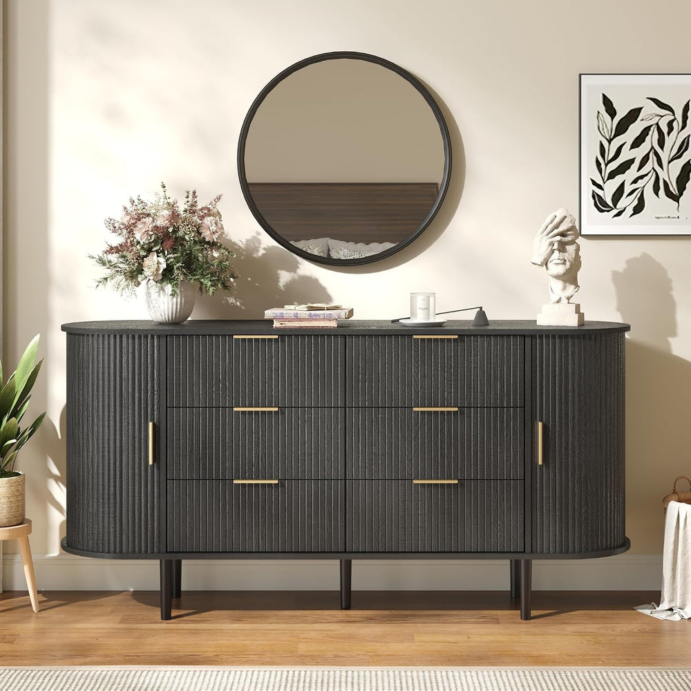BVIUNTWO Fluted 6 Drawer Dresser, 63" Wide Modern Chest of Drawers with ...