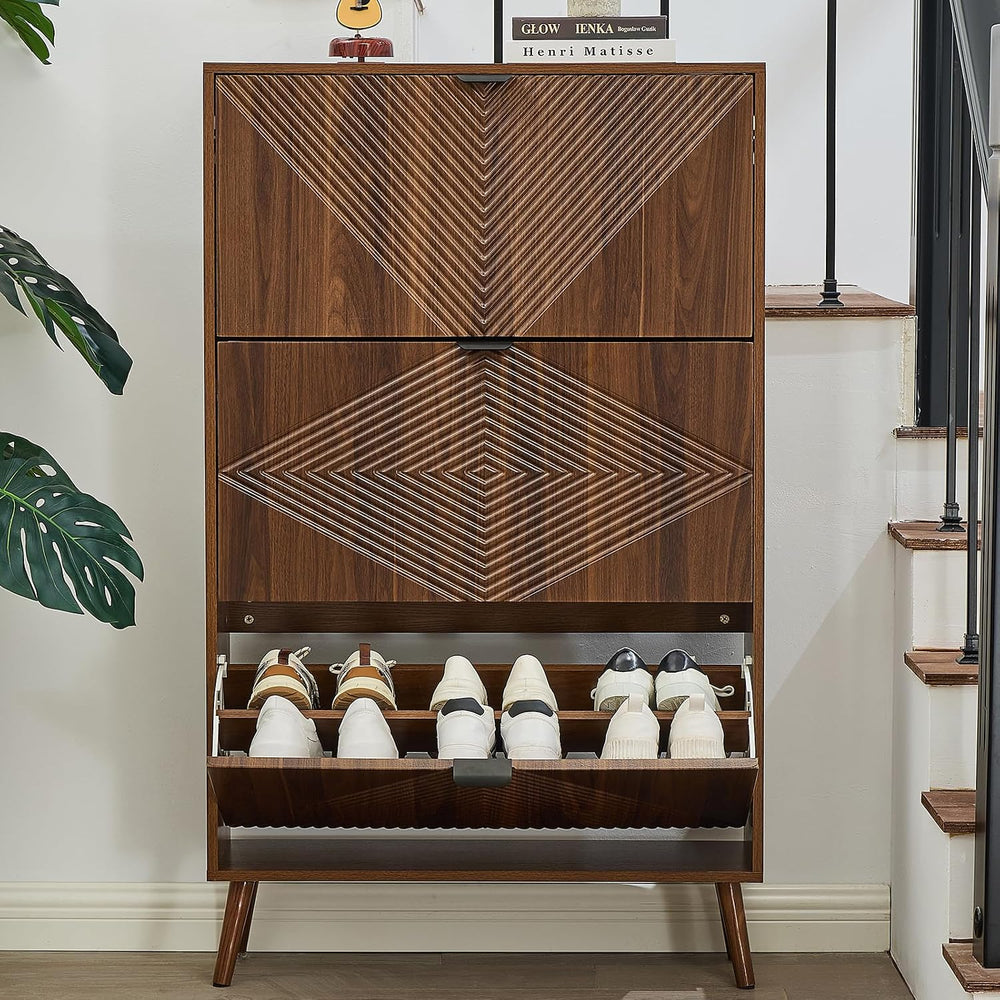 Shoe Cabinet with 3 Flip Drawers, 31.5'' W Narrow Shoe Storage for En...