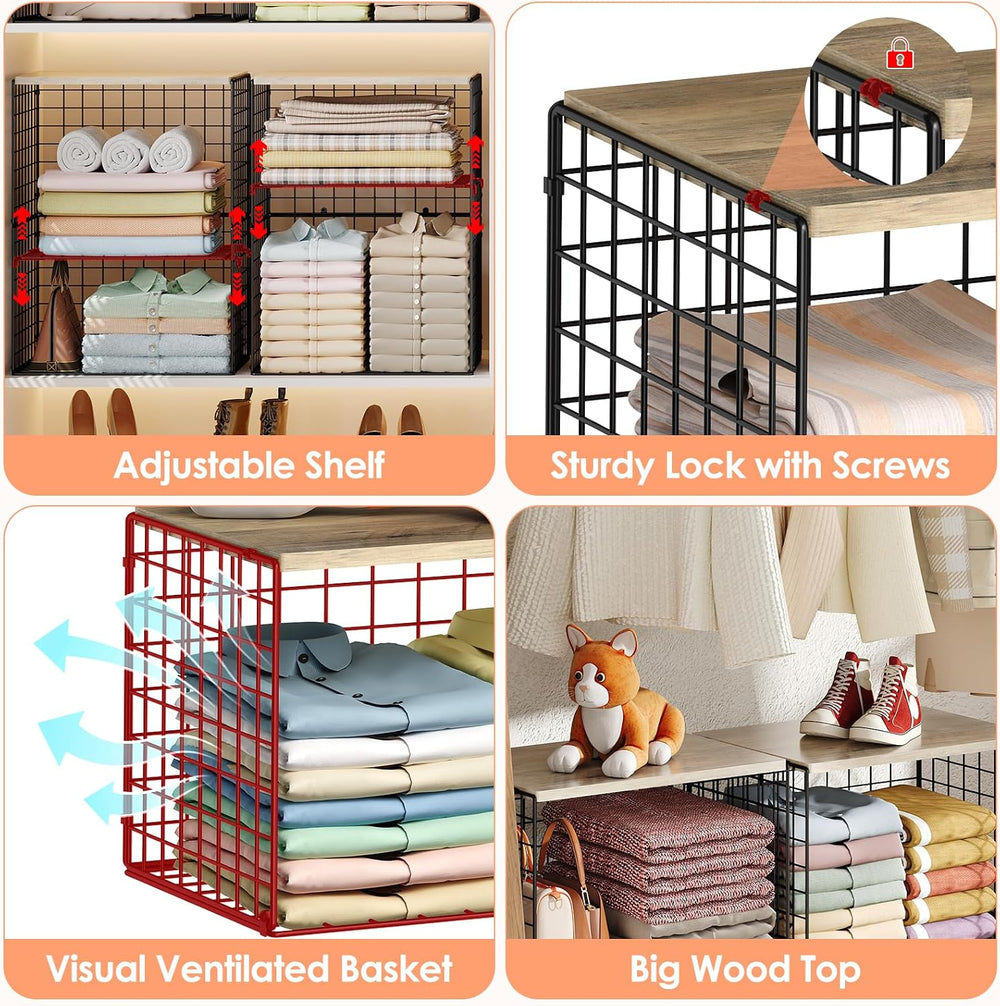 5-Tier Large Stackable Closet Organizer and Storage Basket, Sturdy Closet She...