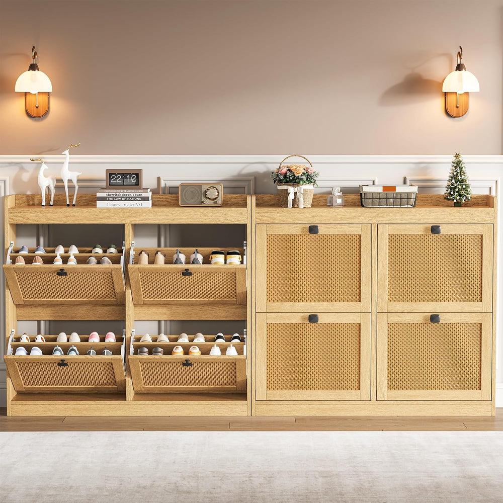 Garvee Shoe Storage Cabinet with 4 Flip Drawers, Wood Shoe Cabinet with Ratta...