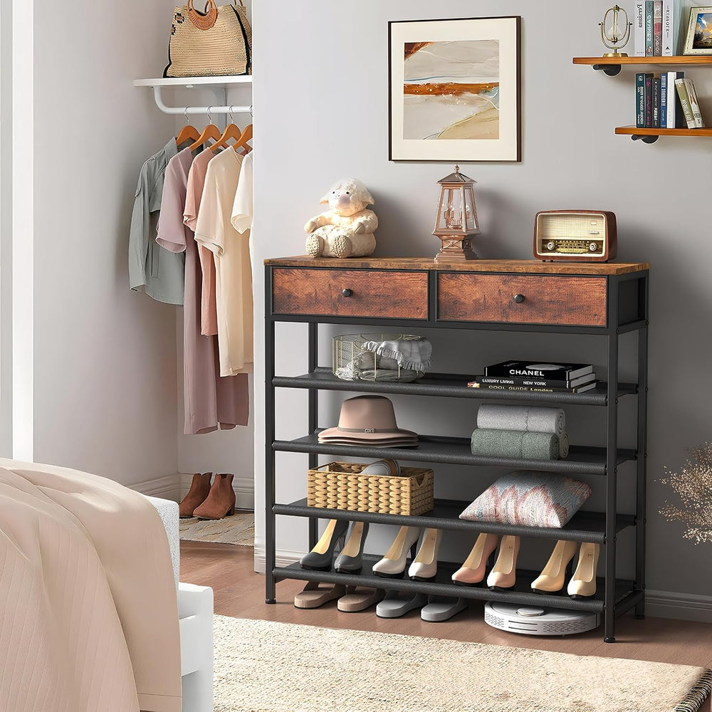 usikey Shoe Rack, 5 Tier Shoe Storage Organizer with 2 Drawers, Metal Shoe Sh...