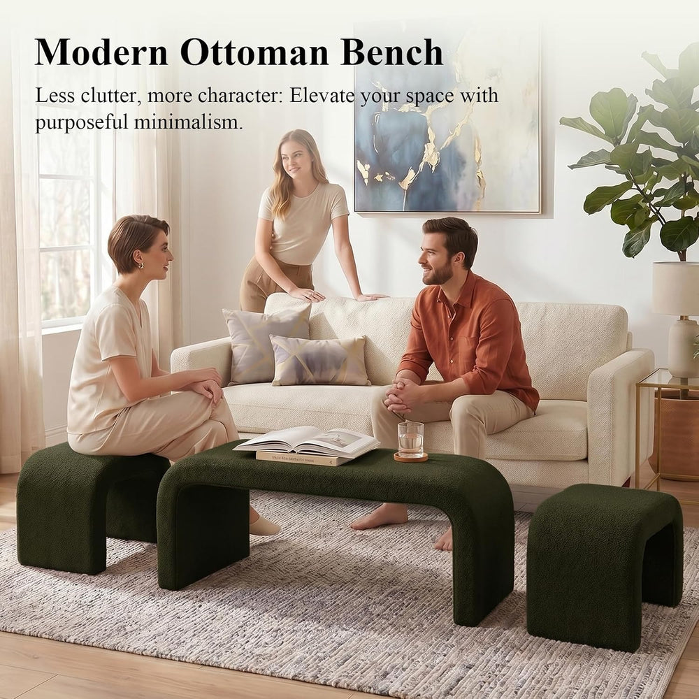 3-Piece Ottoman Bench Set, End of Bed Bench with 2 Foot Stools
