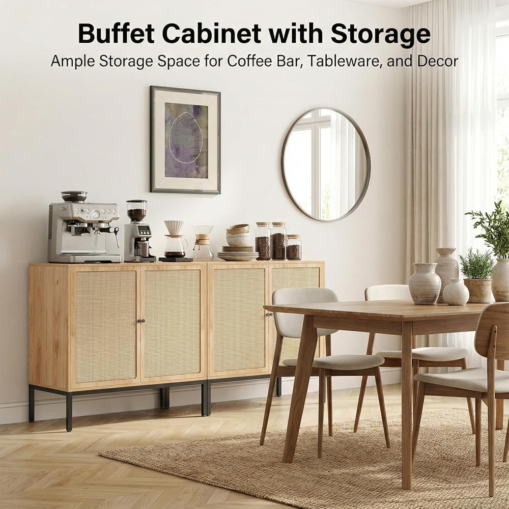 Yechen Set of 2 63" Sideboard Cabinet with Natural Rattan Doors, Buffet ...