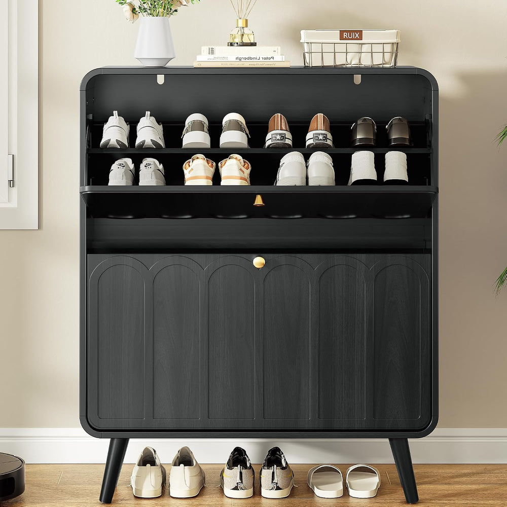 Decofy Shoe Cabinet with 2 Flip Drawers, Expanded Panel for Long Footwear, Fr...