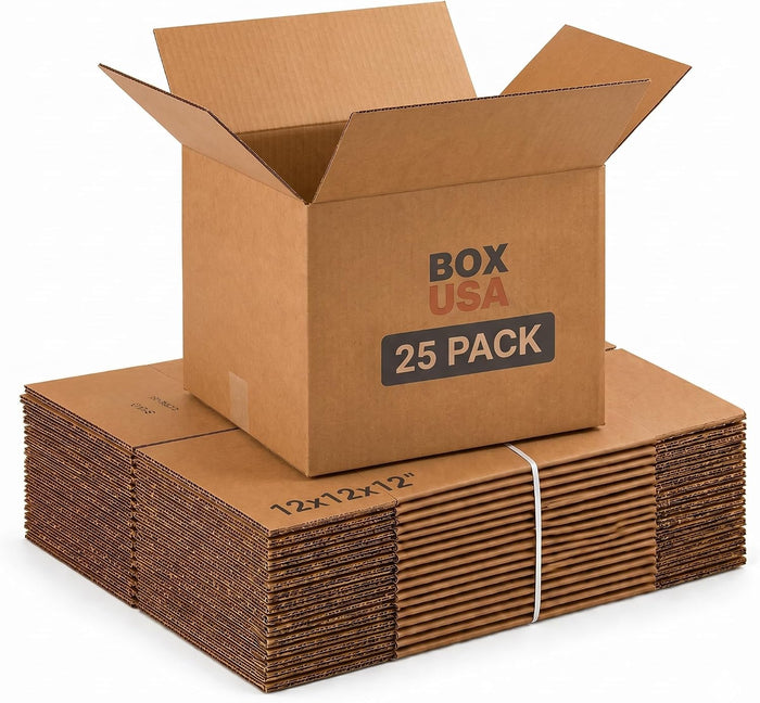 BOX USA Cube Shipping Boxes 12"L x 12"W x 12"H (25-Pack) - Small Corrugated Cardboard Packaging Boxes for Shipping, Packing, Moving, and Storage at Home, Office, or Business