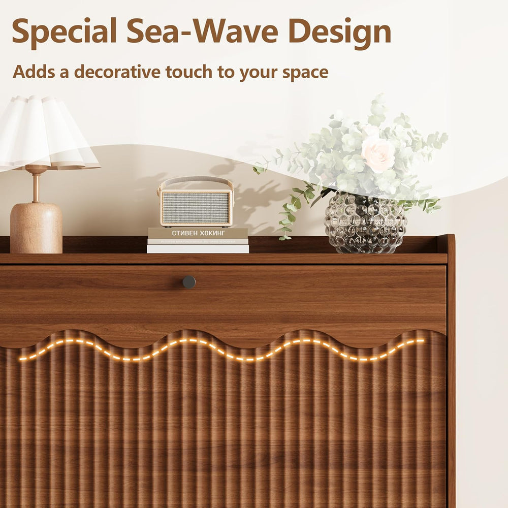 BORNOON Wide Shoe Storage Cabinet with 4 Flip Drawers and Modern Wave-Edge Fl...