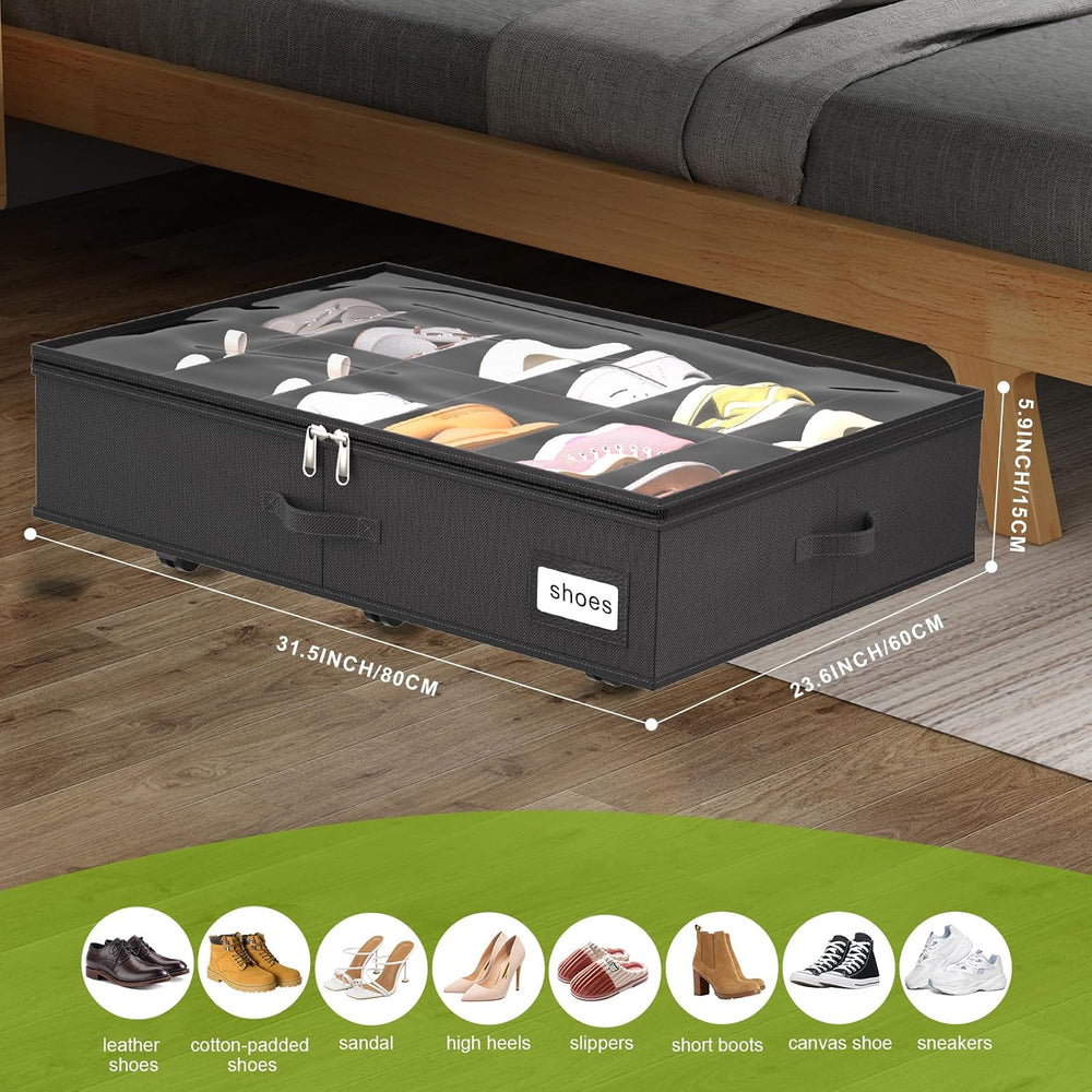 homyfort Under Bed Shoe Storage with Wheels, Fits 24 Pairs, Rolling Shoe Orga...