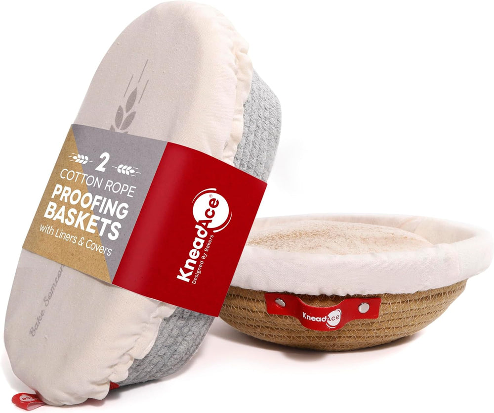 KneadAce Cotton Rope Banneton Bread Proofing Basket Set, Oval & Round Bre...