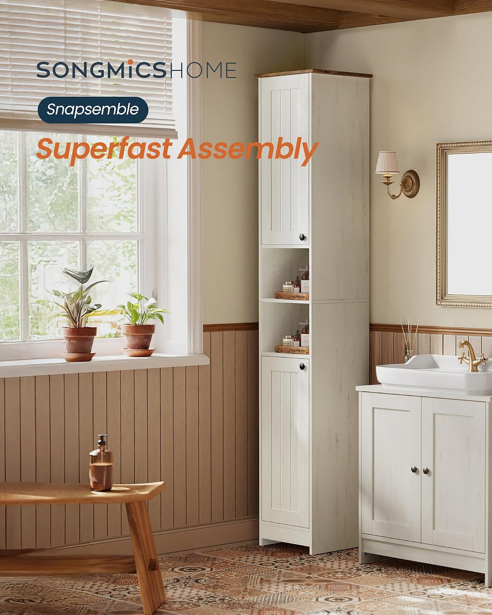 SONGMICS HOME Snapsemble Bathroom Storage Cabinets, 67-Inch Tall, 1 Pack