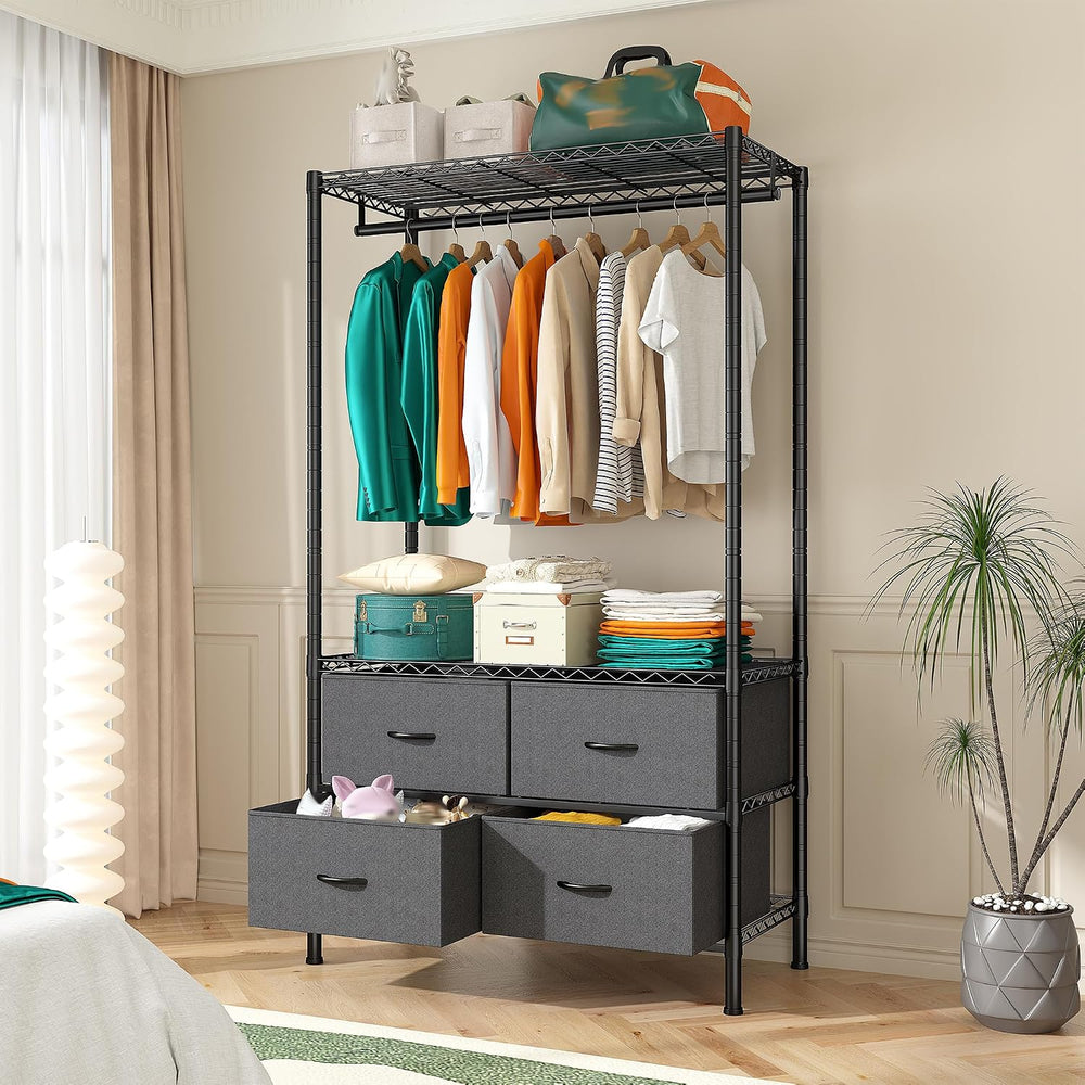 Raybee Clothes Rack, Heavy Duty Portable Closet for Bedroom,Dorm, 4 Drawers