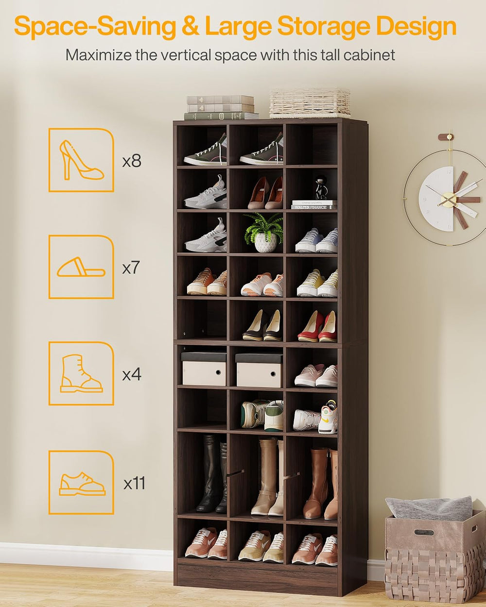 Tribesigns 10-Tier Shoe Storage Cabinet, Espresso Wooden Shoe Rack with 30 Cu...