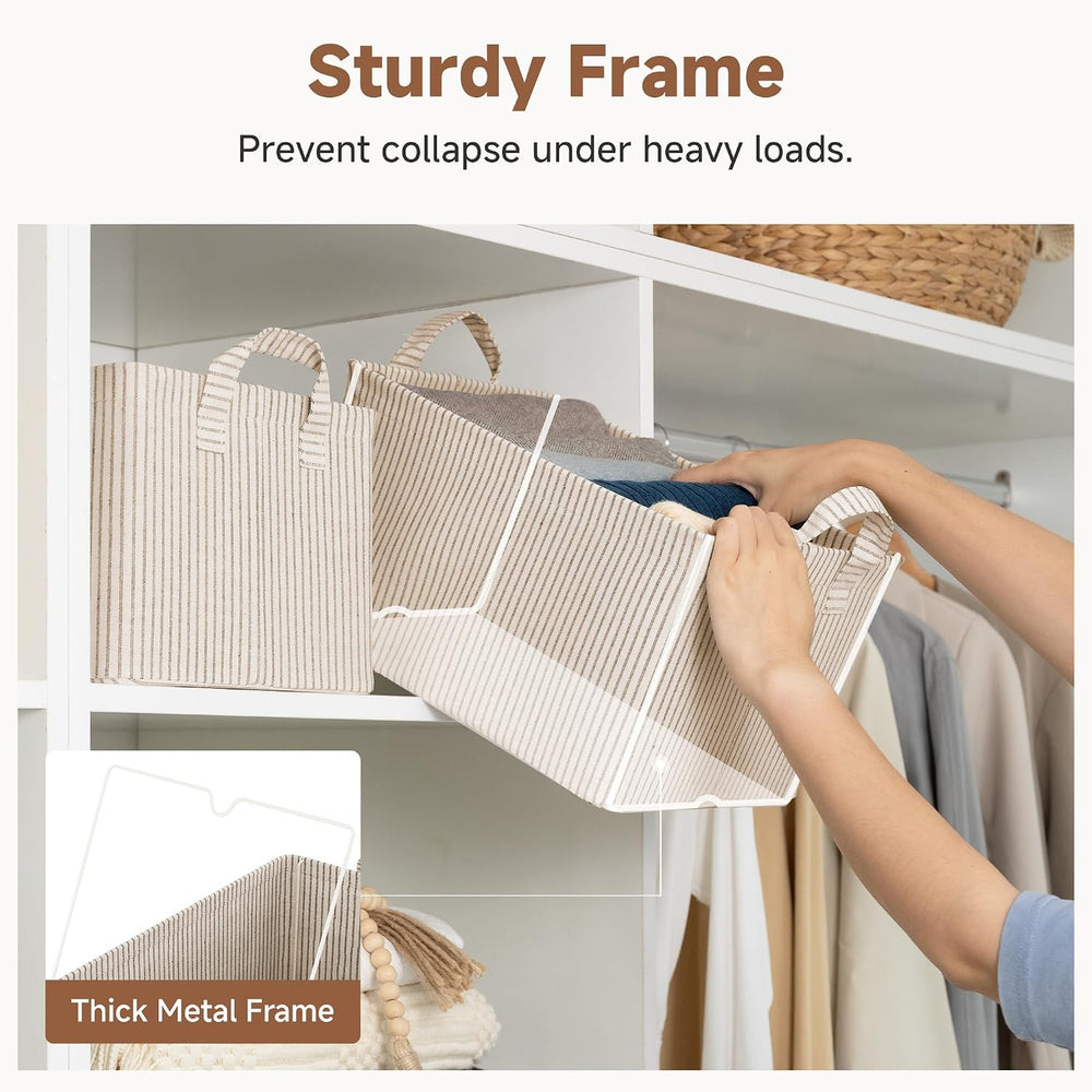 StorageWorks Fabric Storage Bins, Khaki & Beige Stripes, 2-Pack