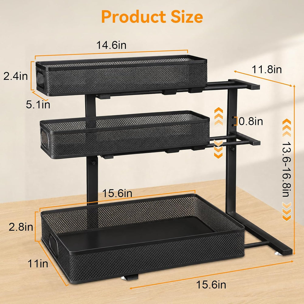 3 Tier Adjustable Under Sink Organizer for Bathroom & Kitchen(1Pack, Black)