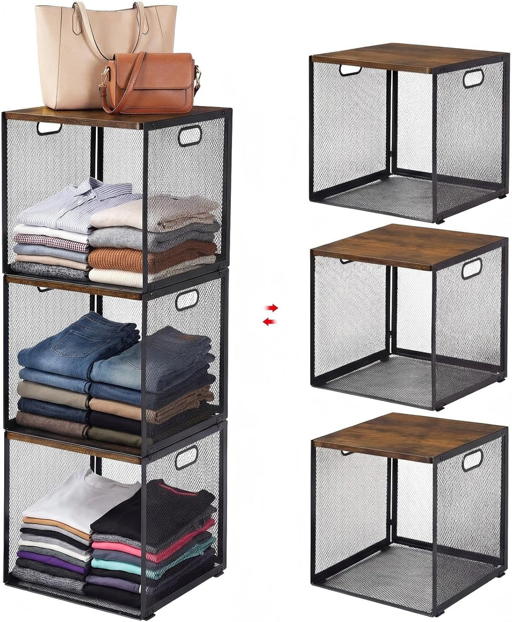 AceOrbit 3 Pcs Stackable Closet Storage Bins 12"x12"x12" Dark