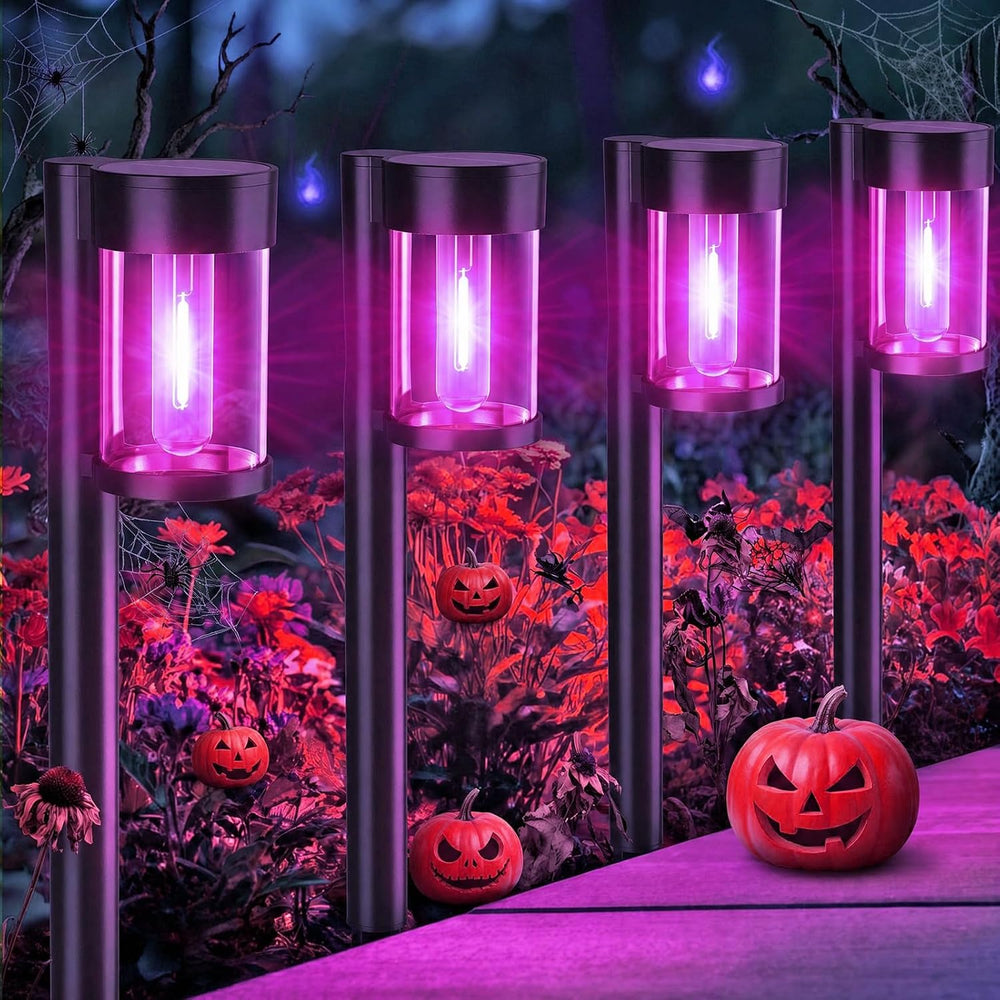 Mancra 10 Pack Solar Pathway Lights Outdoor, Solar Halloween Lights Purple LE...