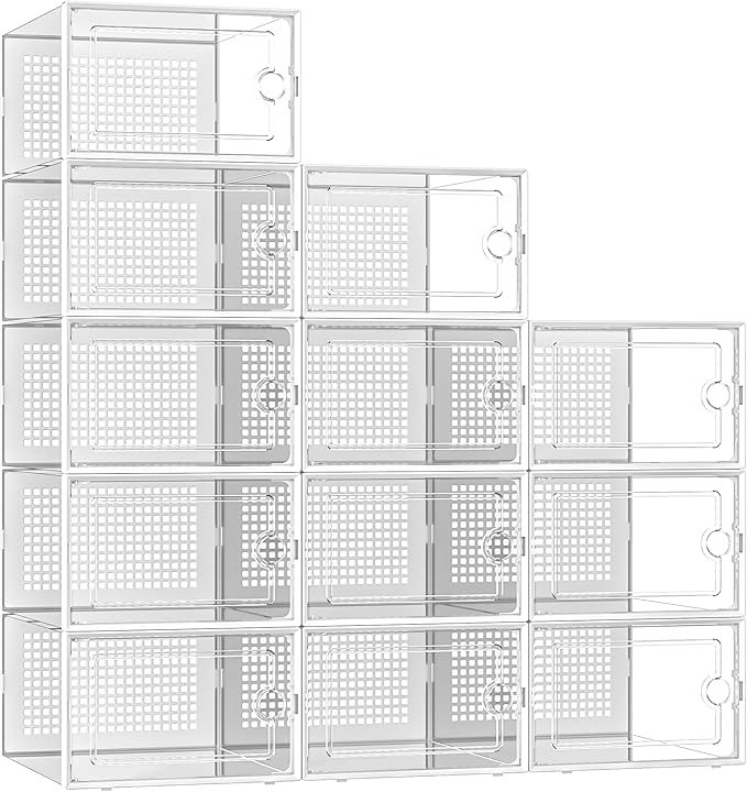 Kuject X-Large Shoe Storage Boxes Organizers Clear Plastic Stackable 12 Pack