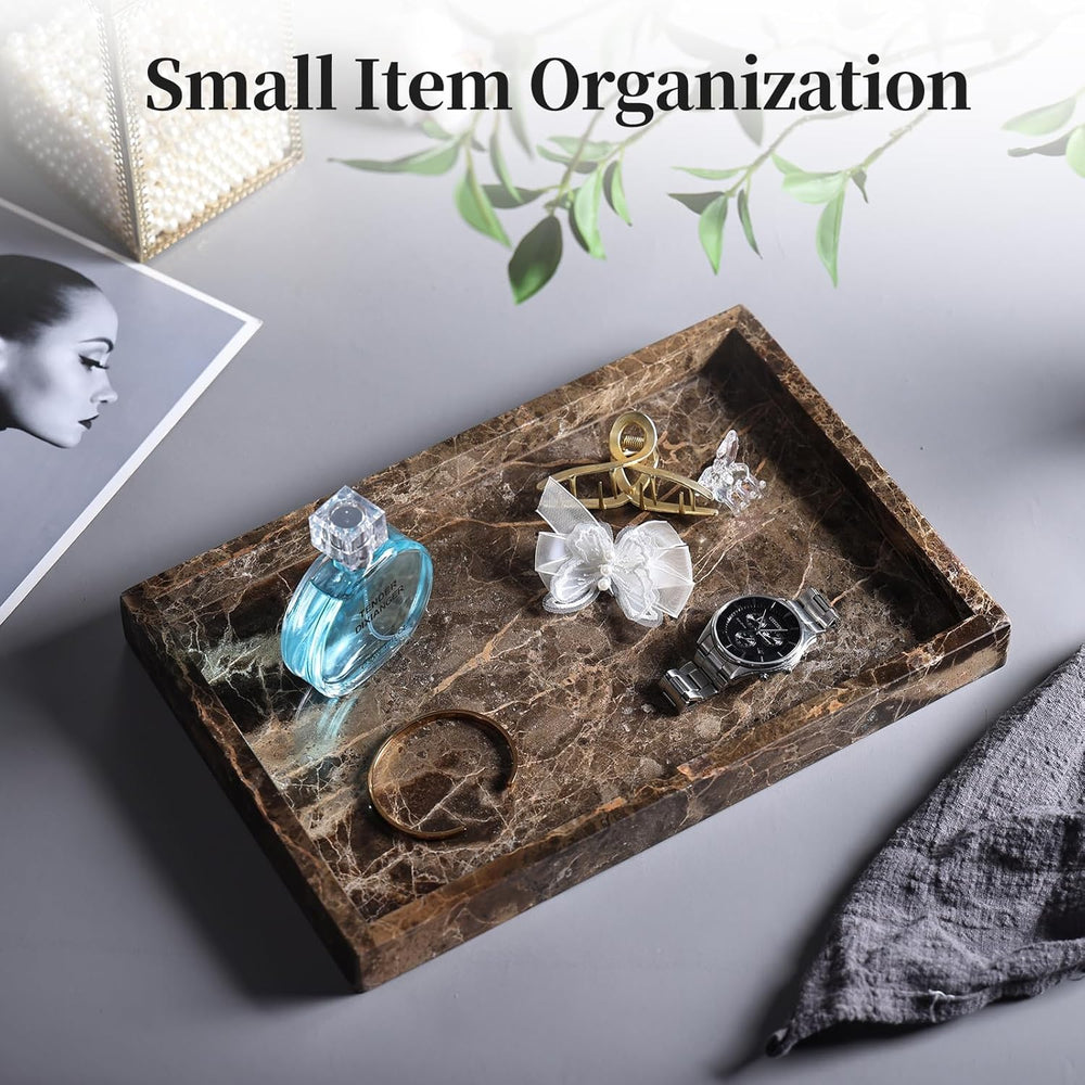 Real Natural Marble Tray for Bathroom, Genuine Marble Stone Vanity Tray, Luxu...