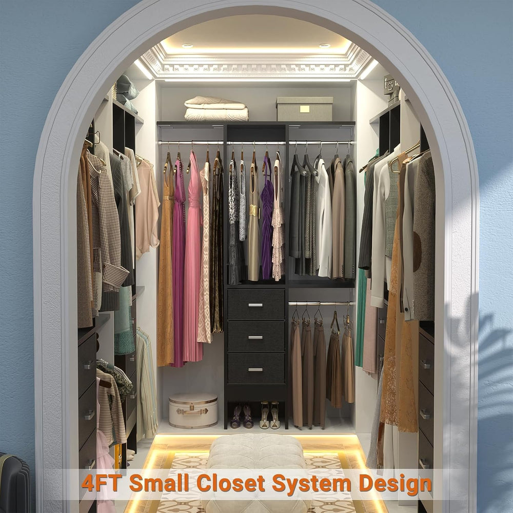 Besiost 4FT Small Closet System with 3 Fabric Drawers, 48'' Closet Or...