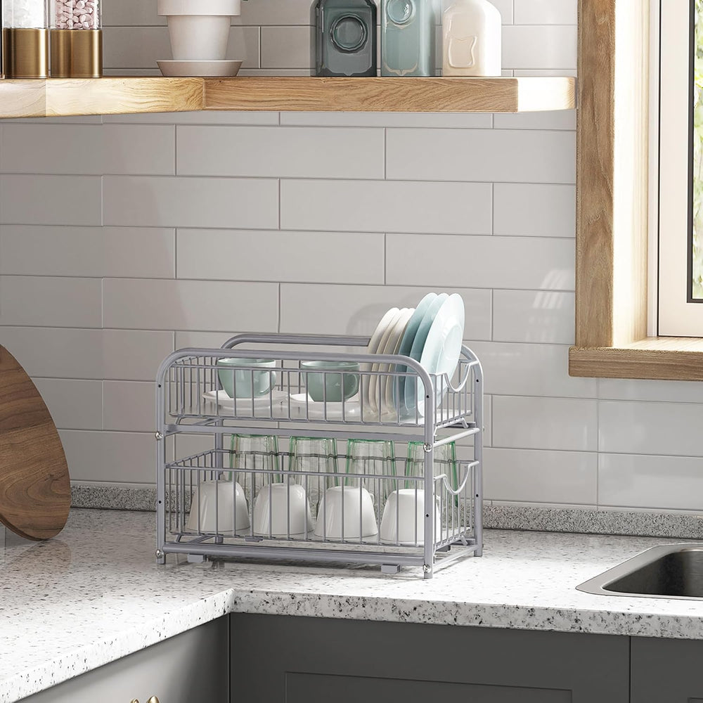 SONGMICS 2-Tier Under Sink Pull Out Organizer, Kitchen Bathroom Spice Rack