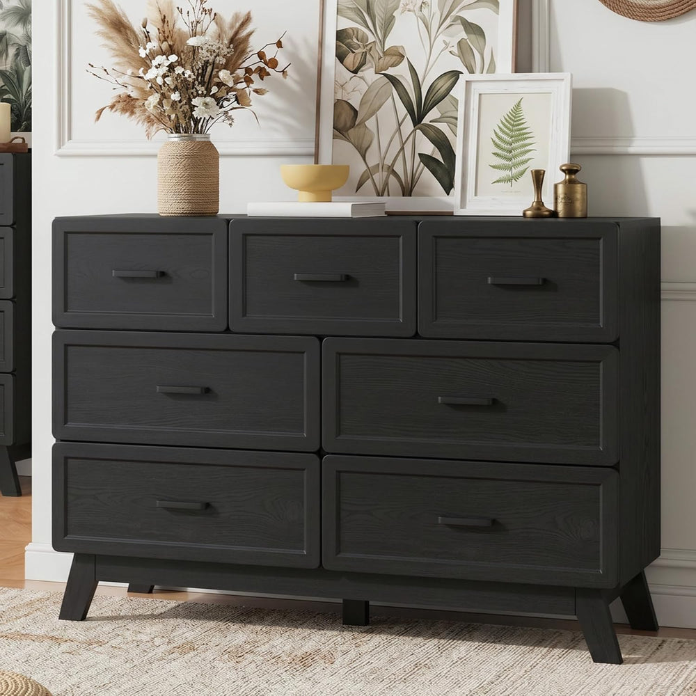 YANSNWO Black 7 Drawer Dresser for Bedroom, 47" Wide Chest of Drawers