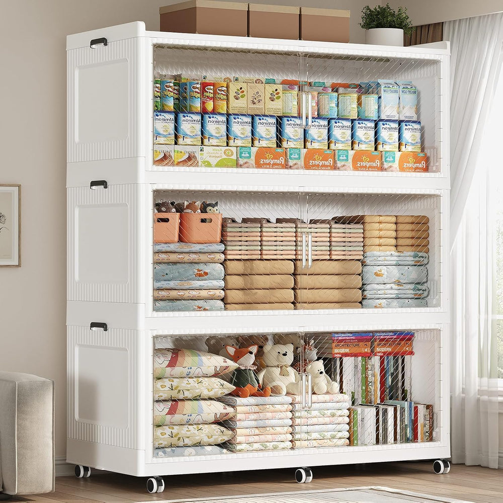 720QT Storage Bins with Lid, 240Gal 3-Tier Extra Large Stackable Closet Organ...