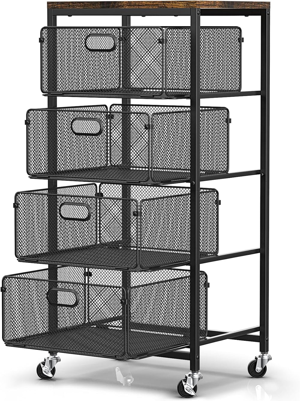 SUNALLY Kitchen Storage Cart with Drawers,Metal Snack Cart Organizer,Black