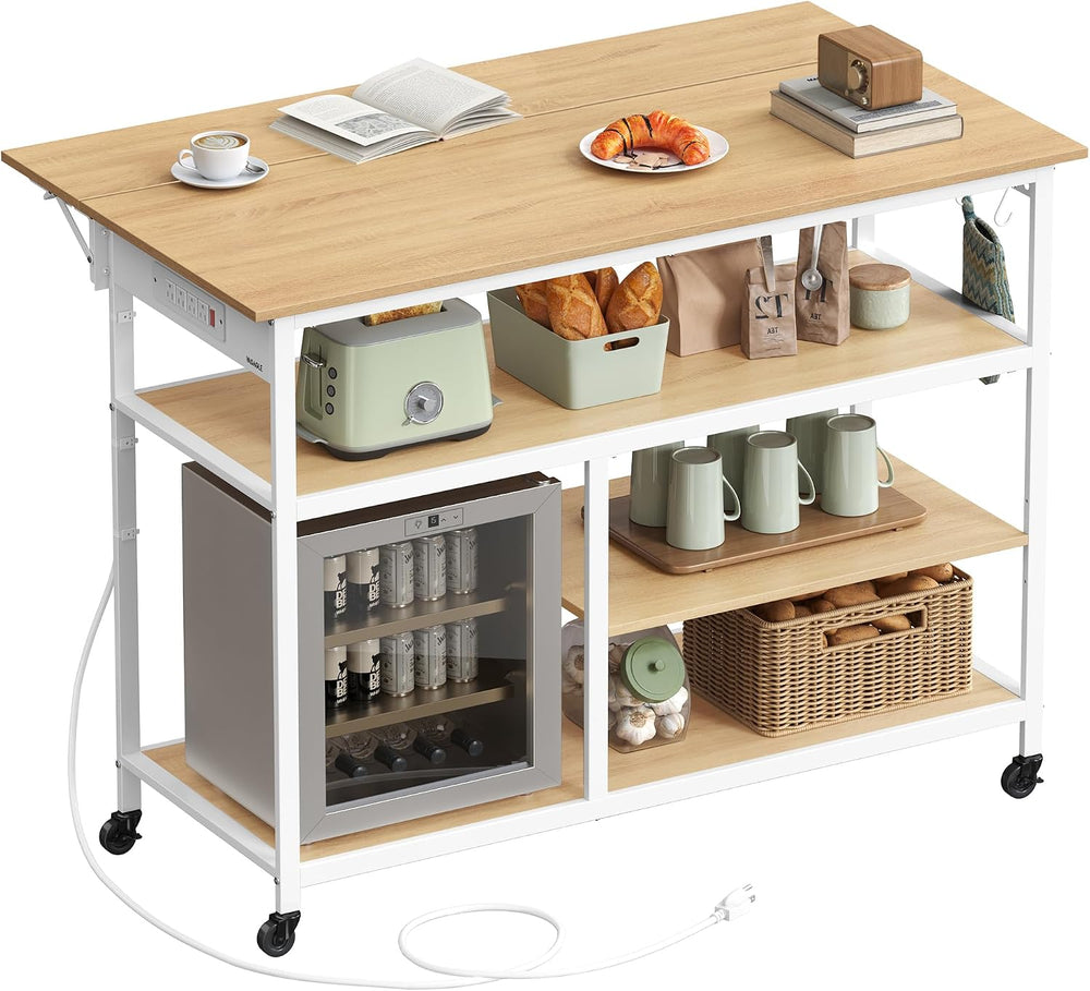 VASAGLE Kitchen Island with Drop Leaf, Power Strip, Pegboard, 47.2" Width