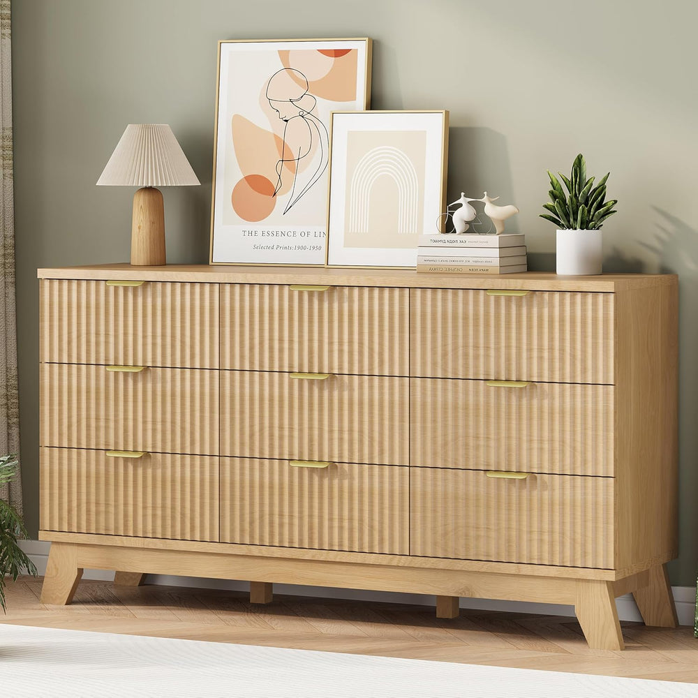 Fluted Dresser for Bedroom with 9 Drawers, 57" Wide Modern Chest of Draw...
