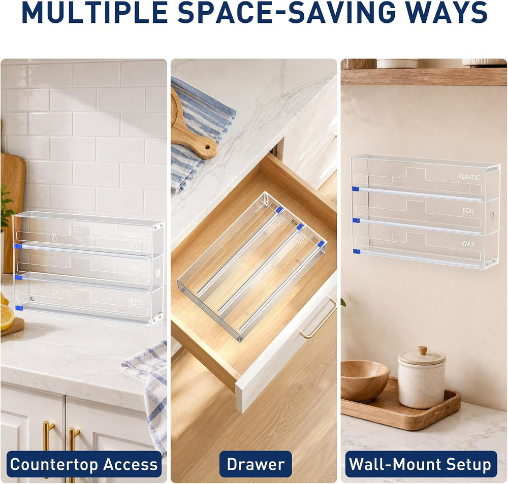 3 In 1 Acrylic Aluminum Foil, Plastic Wrap Organizer with Cutter