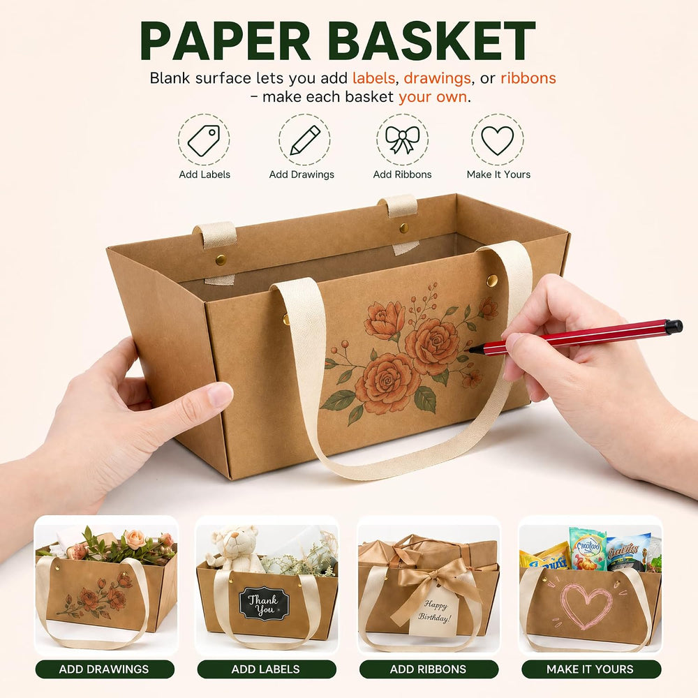 Cedilis 50 Pack Kraft Gift Basket with Handles, 9.8'' x 6.5''...