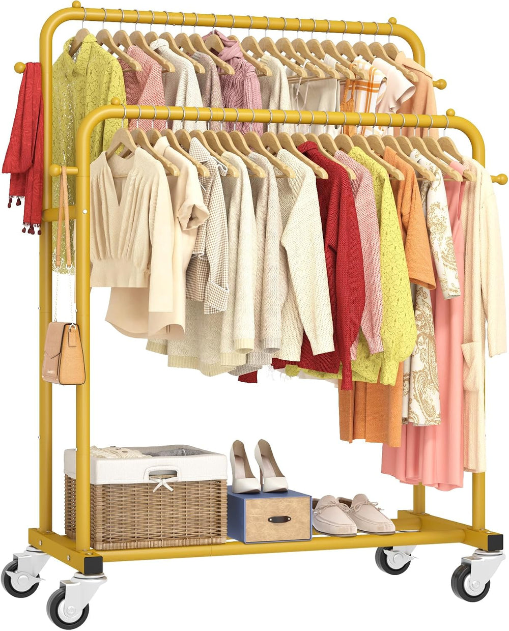 Laiensia Double Rods Garment Rack with Wheels, Clothing Rack for Hanging Clot...