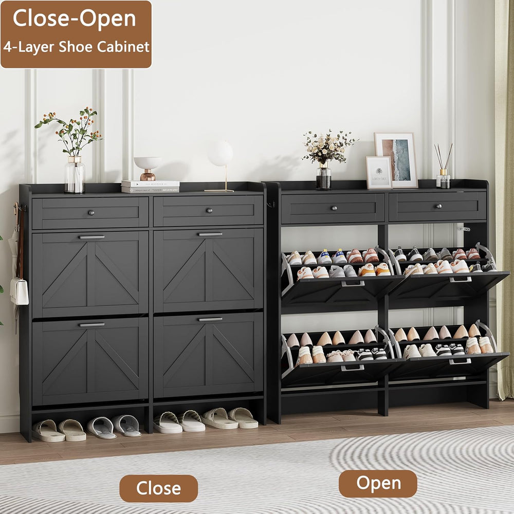 Shoe Cabinet with 4 Flip Drawers & 2 Top Drawers, 43" Tall Freestand...