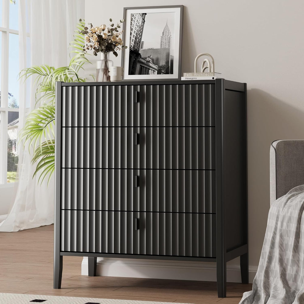 MAISONARIA Black 4 Drawer Dresser, Modern Chest of Drawers for Bedroom, Wood ...