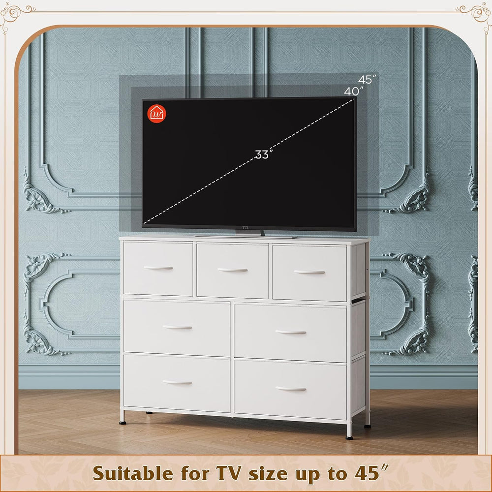WLIVE Dresser for Bedroom, 7 Drawers, TV Stand, White