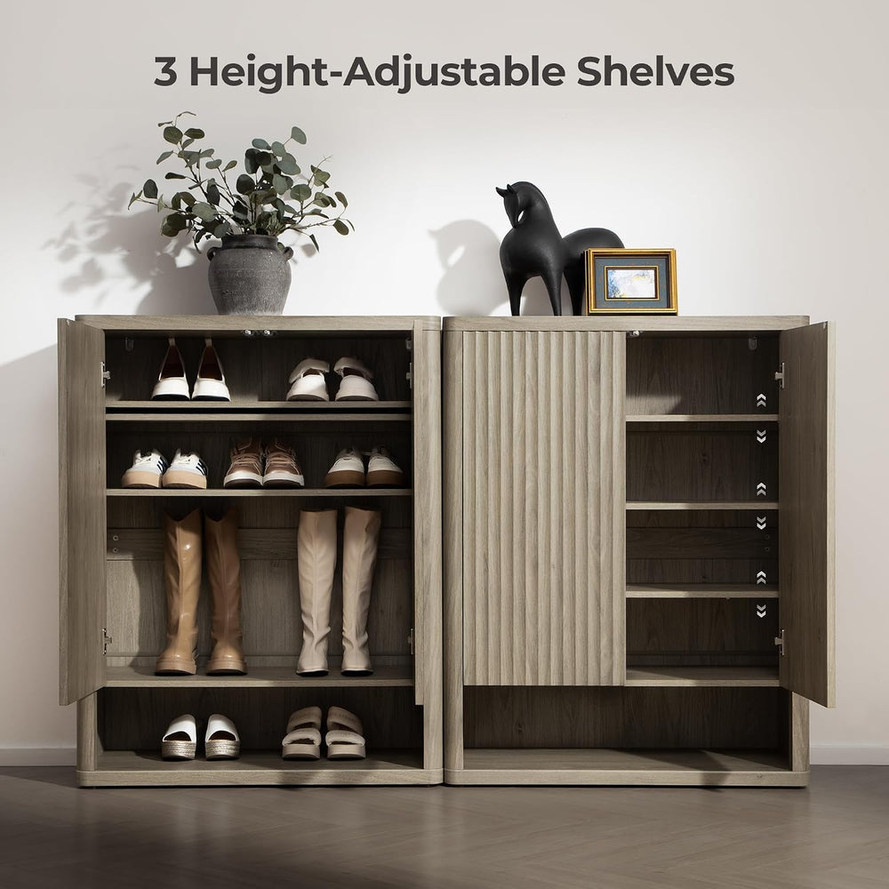 SICOTAS Shoe Cabinet 44 inch Tall Fluted Shoe Cabinet with Doors & 4 Shel...