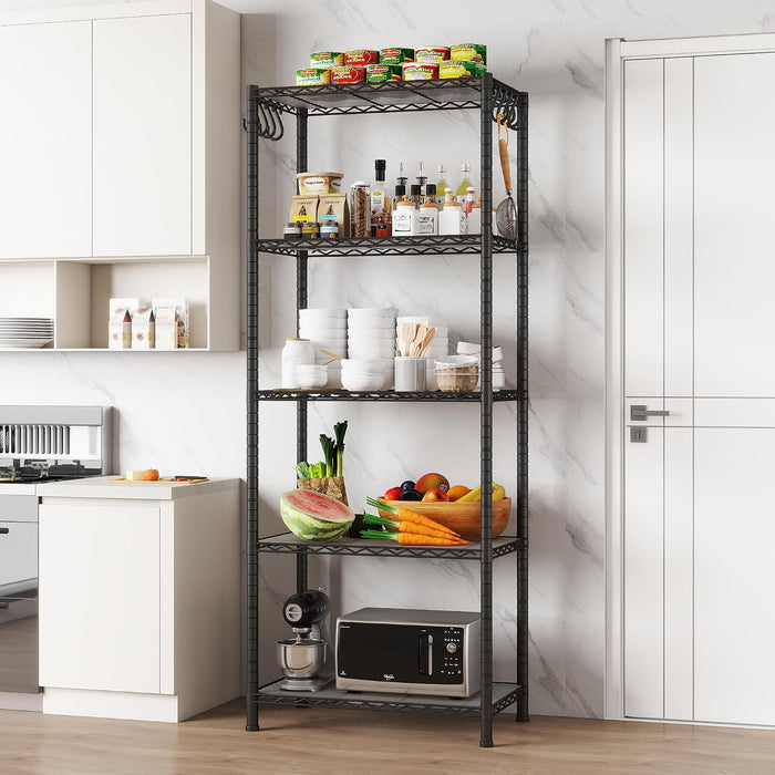 EZPEAKS 5-Shelf Shelving Unit with Shelf Liners Set of 5, NSF Certified, Adjustable, Steel Organizer Wire Rack, 100lbs Loading Capacity Per Shelf, for Kitchen and Garage (23.6W x 14D x 59H) Black