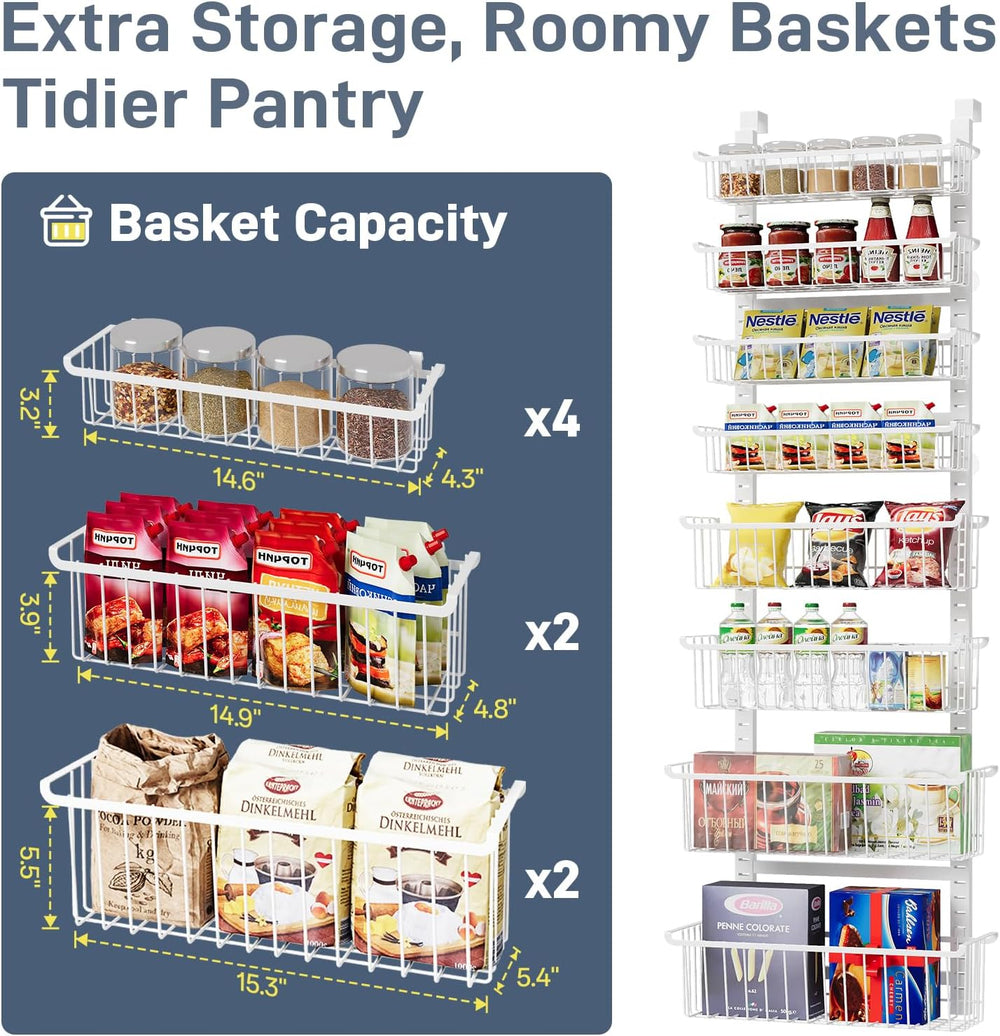 MSERCUOR Over The Door Pantry Organizer, 8-Tier Black Pantry Door Organizer