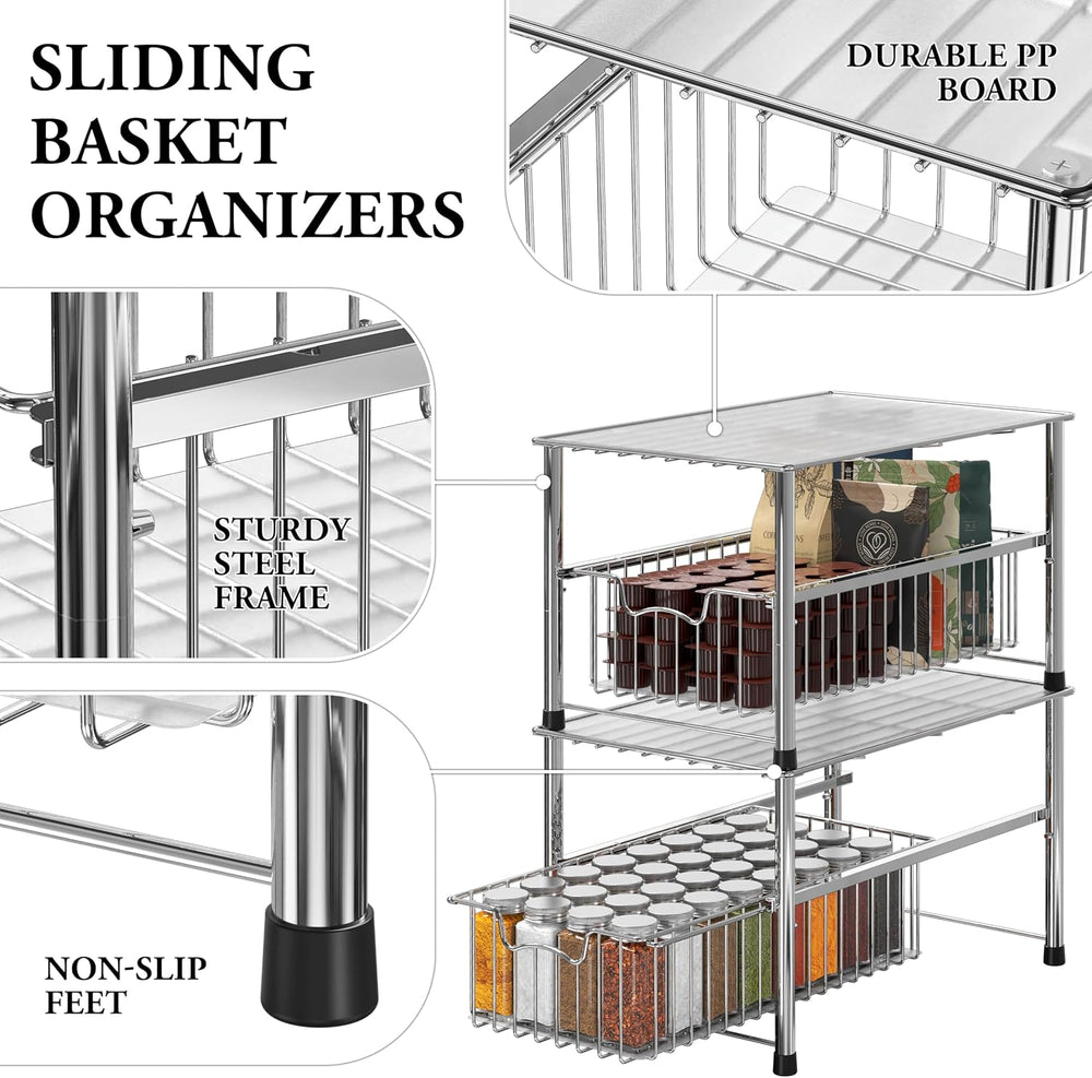 Simple Houseware Chrome Metal Stackable Storage Rack, 16.75 in L x 10.8 in W ...