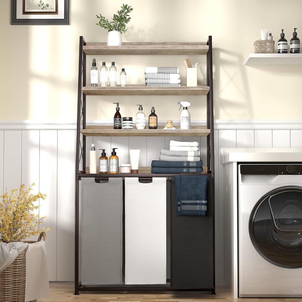 Herture Laundry Basket, 3 Section Laundry Hamper with 4 Tiers Shelf, Pull-Out...