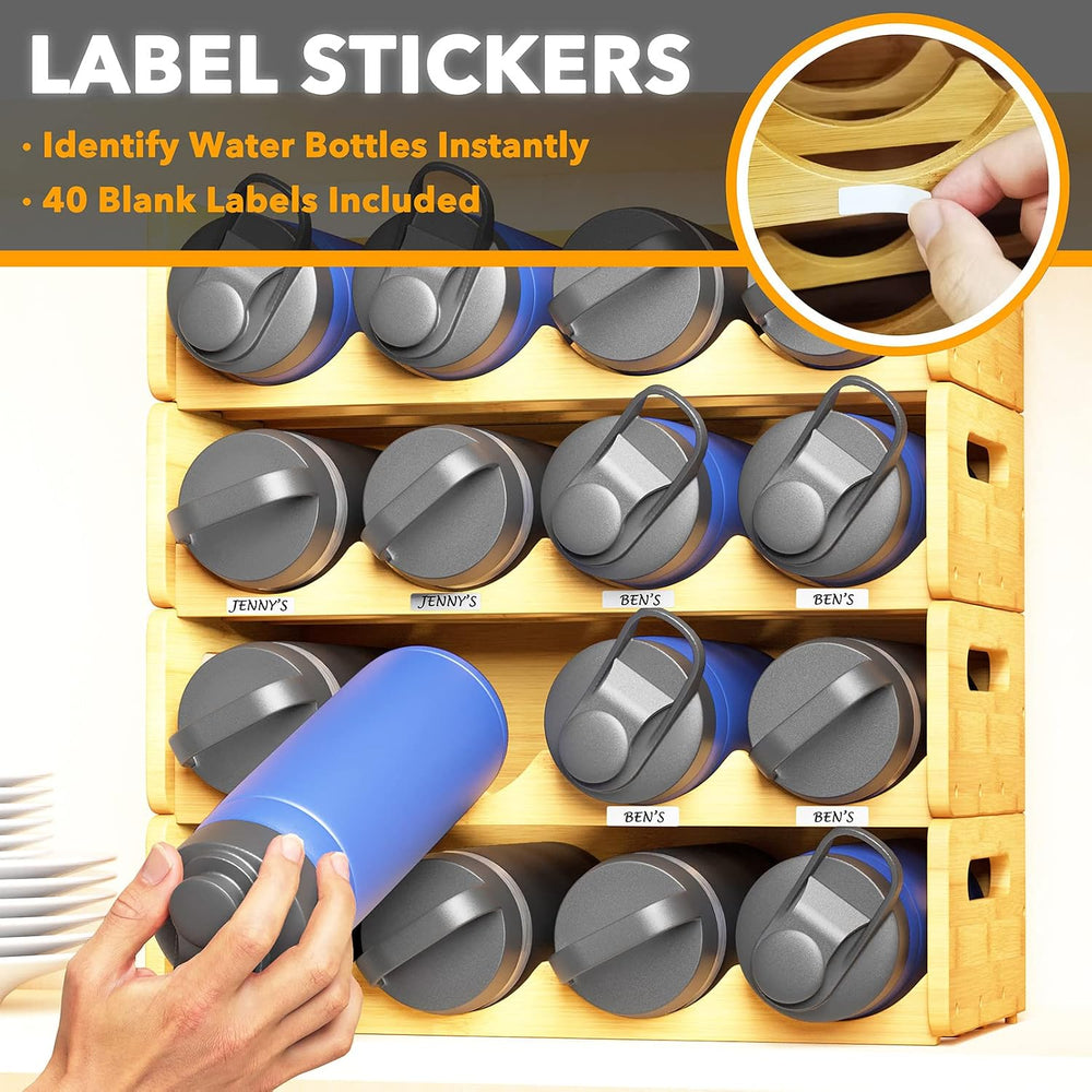 SpaceAid Bamboo Water Bottle Organizer with Labels, Kitchen Pantry Water Bott...