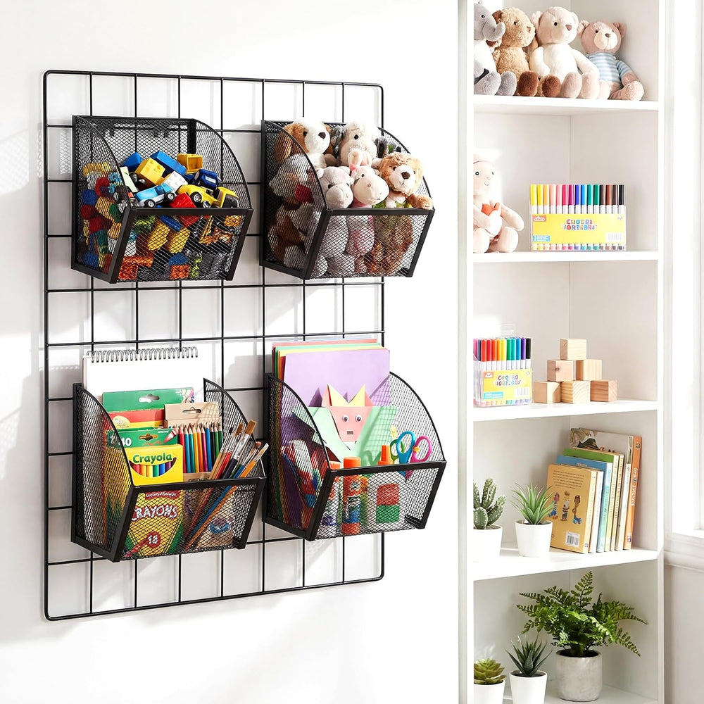 4 Pack Grid Wall Baskets Metal Wire Storage Basket Hanging Wall Mount Bins