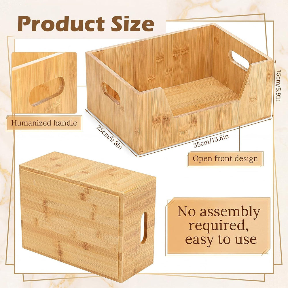 2 Pcs Stackable Bamboo Pantry Storage Bins for Kitchen Storage